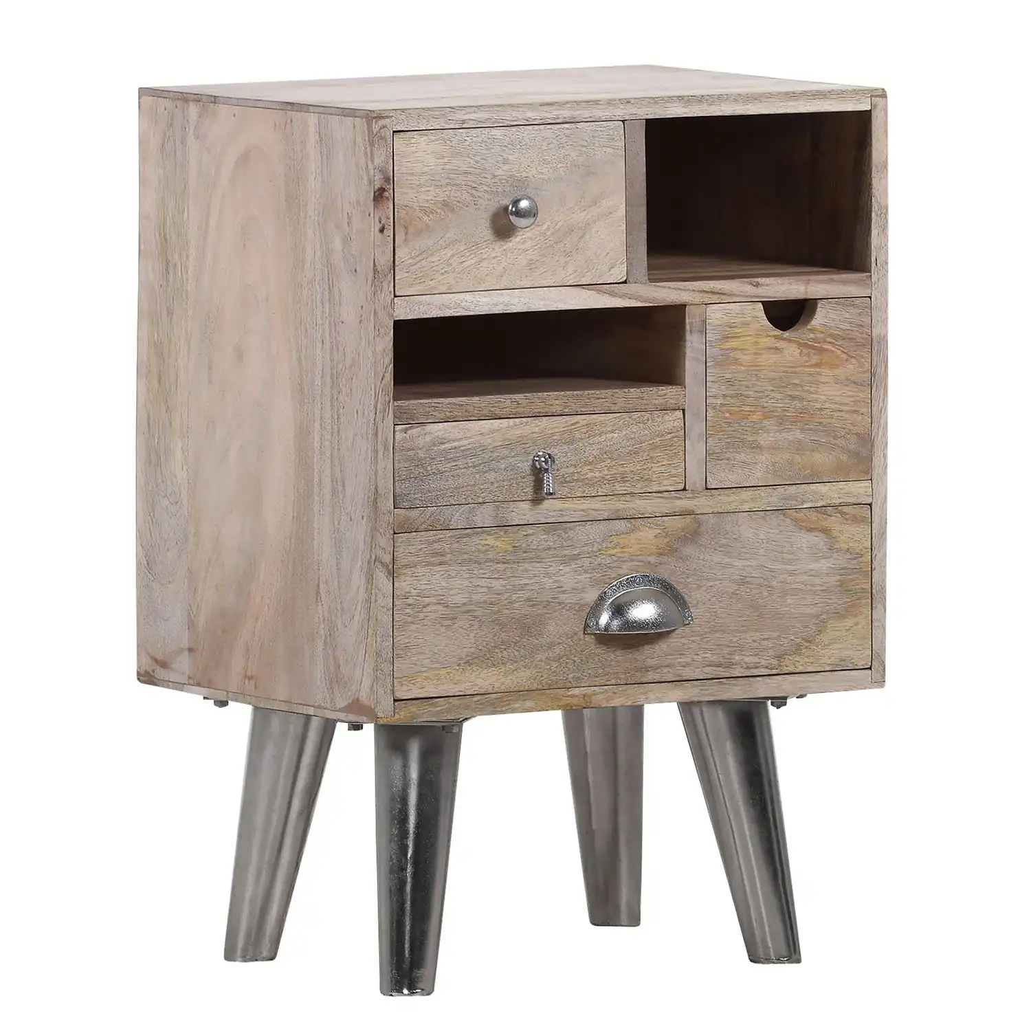Mango Wood Bedside/Side Table with 4 drawers & 2 open compartment (Knock Down) - popular handicrafts